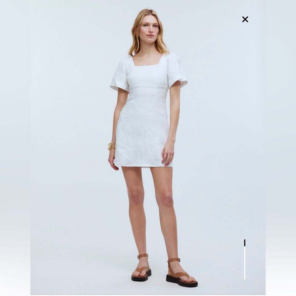 Madewell Square Neck Mini Dress, 100% linen, size 10, white